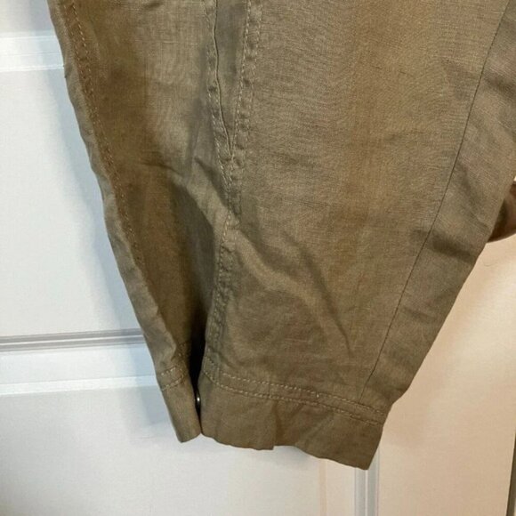 Cassis 100% Linen Tan Pant Capri Pants Neutral Trousers Crop Adjustable Cuff - Picture 3 of 8